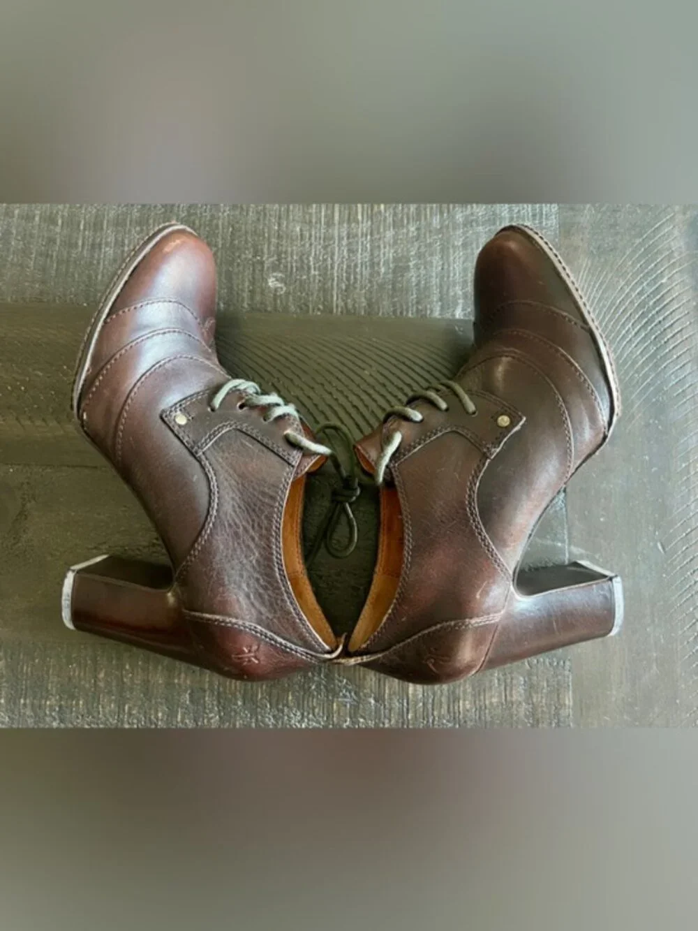 Frye Adrienne Oxford Heels Womens 8 Brown Leather Academia Vintage Lace Up